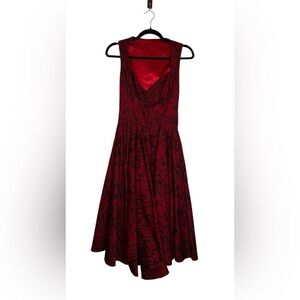 Laura Byrnes Pinup Red Fit & Flare Dress Rockabilly Sweetheart Retro Swing Small